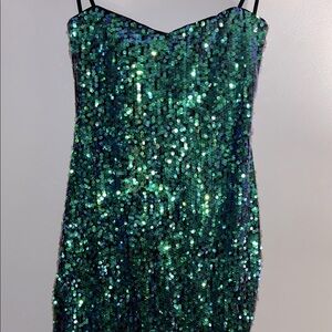 Sleeveless, iridescent greenish/blue dress, all over shimmer! Worn once - $27